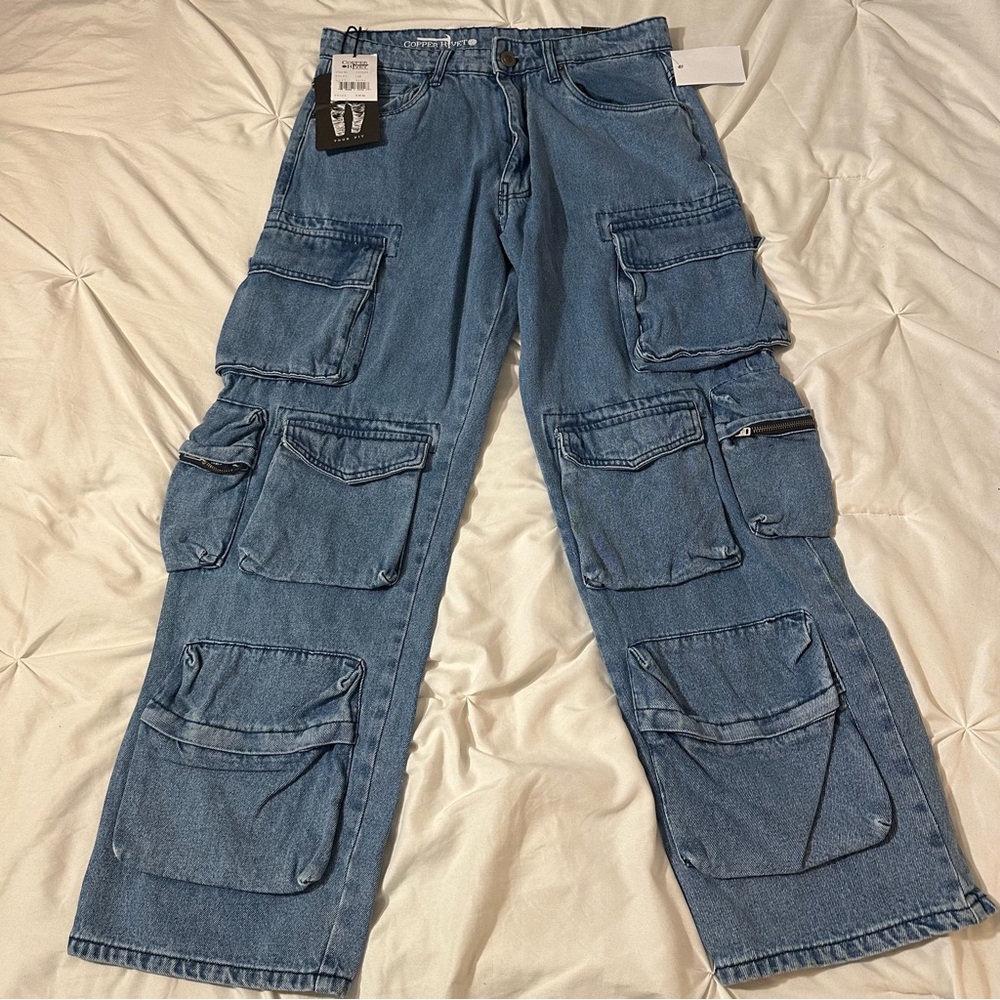 Copper Rivet Men's Blue Cargo Jeans